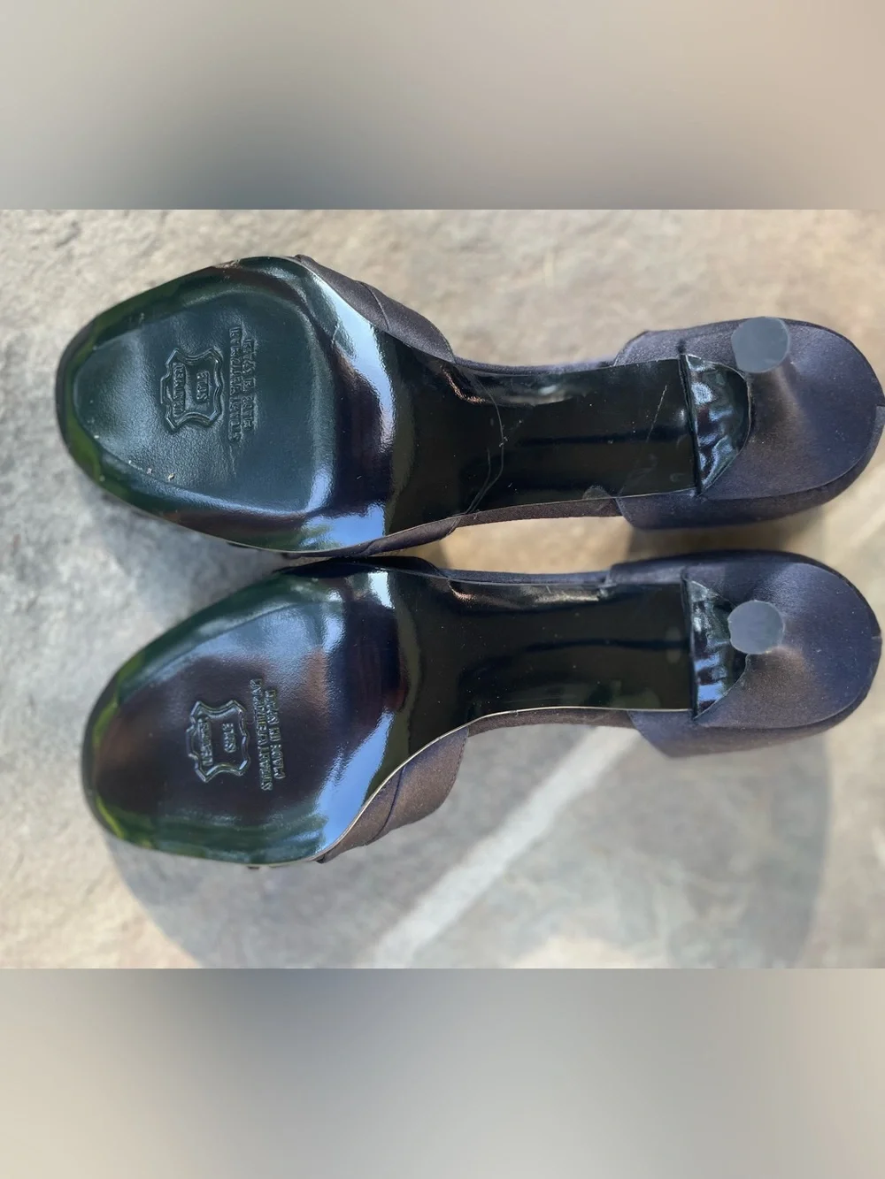 STUART WEITZMAN women's Shoes Satin Open Toes Black Pumps Size 8 M